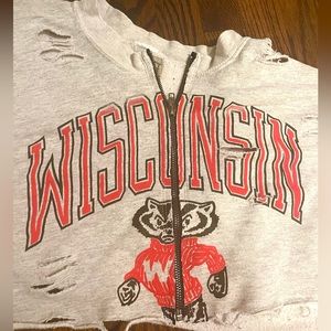 LF Wisconsin Tailgate distressed crop sweatshirt zip front